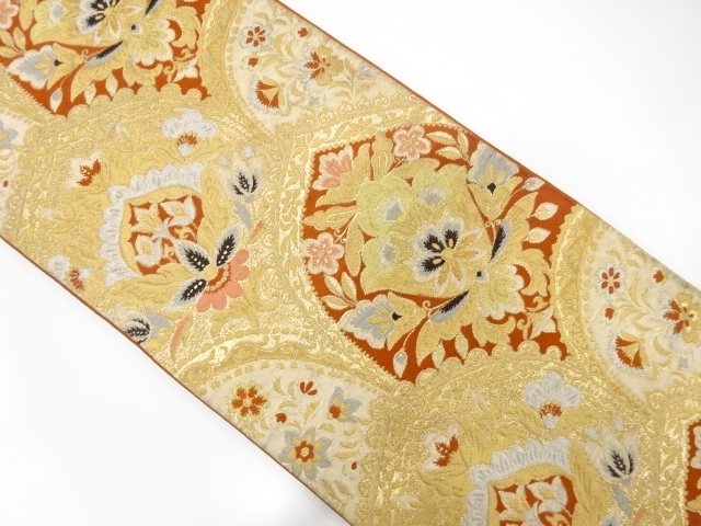 JAPANESE KIMONO / ANTIQUE FUKURO OBI / SILK / WOVEN FLORAL SARASA